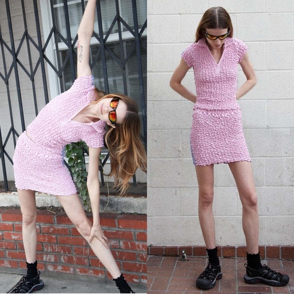 NWT KKCO Y2K Two-Tone Colorblock Smocked Stretch Popcorn Pencil Mini Skirt M - Picture 6 of 11